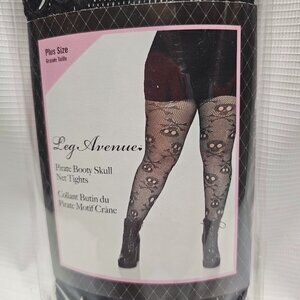 Pirate Skull Fishnet Tights Black Plus Size Costume Legwear Halloween Goth NEW